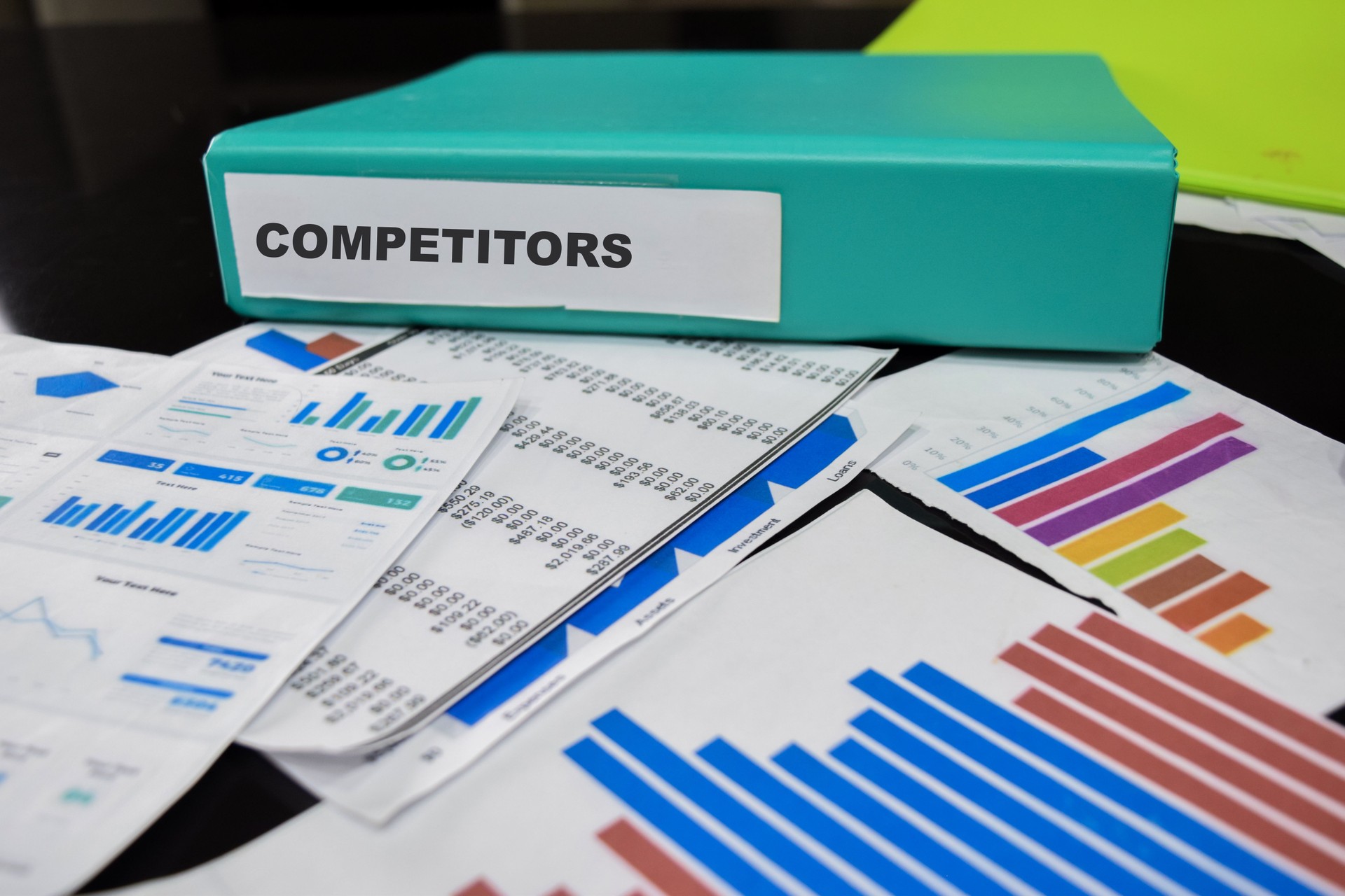 Folders with the label Competitors. Business management concept